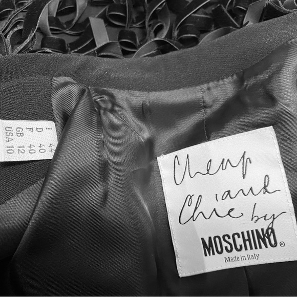 MOSCHINO Cheap & Chic 2pc Black Crepe Jacket Skirt w/Velvet Bows Sz 44/10 NEW - Picture 9 of 13